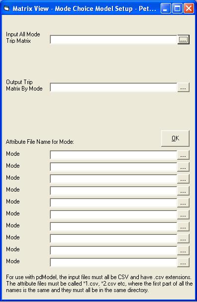 Mode choice setup form