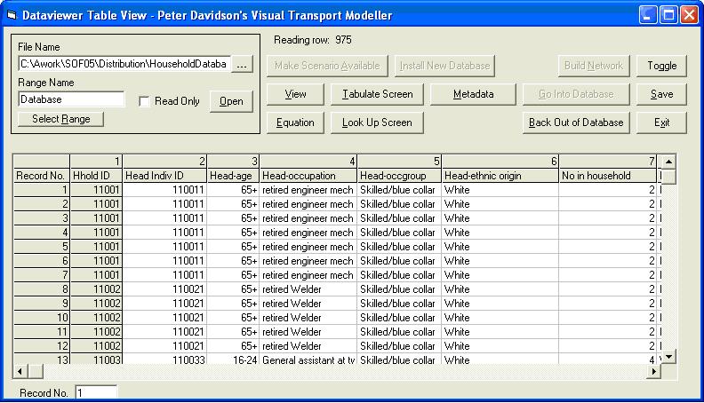 Household data in the Dataviewer