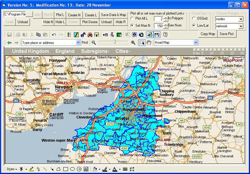 Zone boundaries plotted on the map