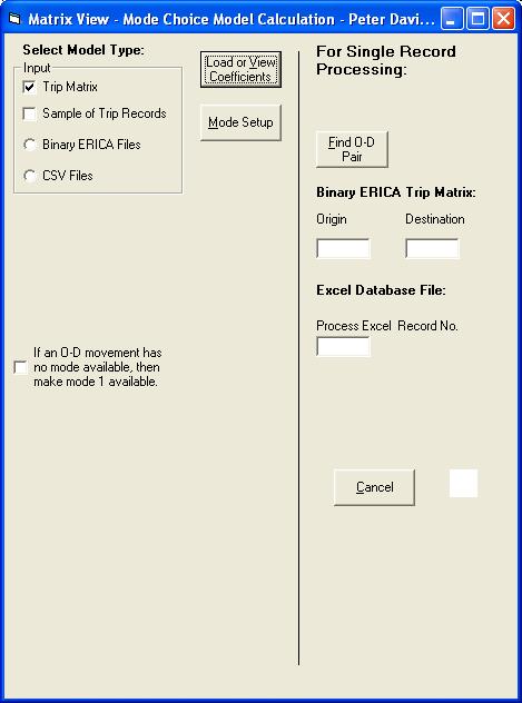 Mode choice run control form