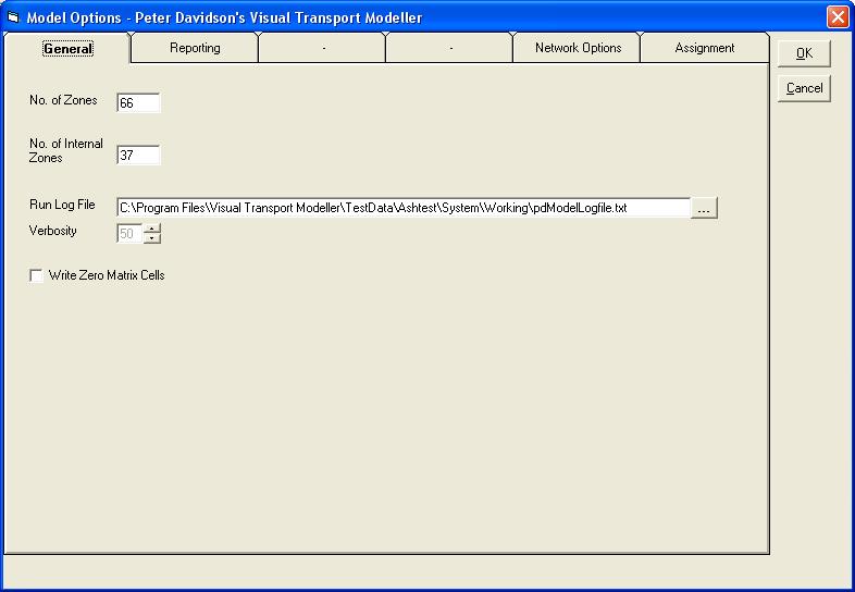 Model options form - General tab